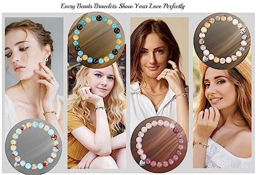 Stocking Stuffers for Teens, Christmas Gifts for Mom from Daughter Beaded Bracelets for Women Teen Girl Gifts Adjustable Charm Link Bead Birthday Graduation Gift for Her Girlfriend Sister