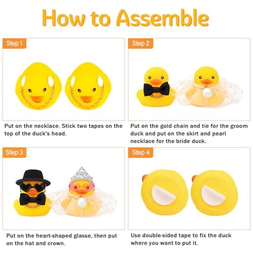 wonuu Pair Set of 2 Wedding Rubber Ducks, Bride Groom Duckies Marriage Rubber Duck Mini Couple Ducky for Ceremony Gift Souvenir Marry Blessings Elegant Heartwarming Present, White
