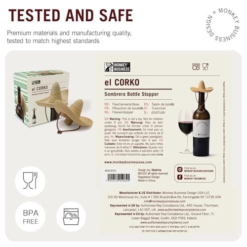 Silicone Wine Stopper/Fun Sombrero shaped cap seals bottle and keeps wine fresh/Cute Wine Accessories/ Kitchen Gadgets/el Corko Bottle Stopper by Monkey Business