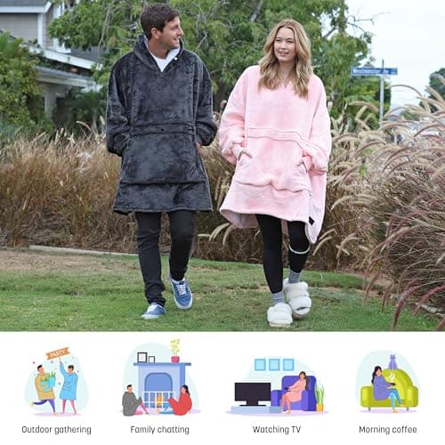 Catalonia Oversized Blanket Hoodie Sweatshirt, Wearable Sherpa Lounging Pullover for Adults Women Men