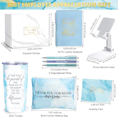 Employee Appreciation Gifts, Appreciation Gifts for Coworkers, 8 Pcs Christmas Gift for Employees Coworkers Teacher Staff Principal Nurse, Cool Thank You Gifts Baskets w/ Tumbler Notebook (Blue)