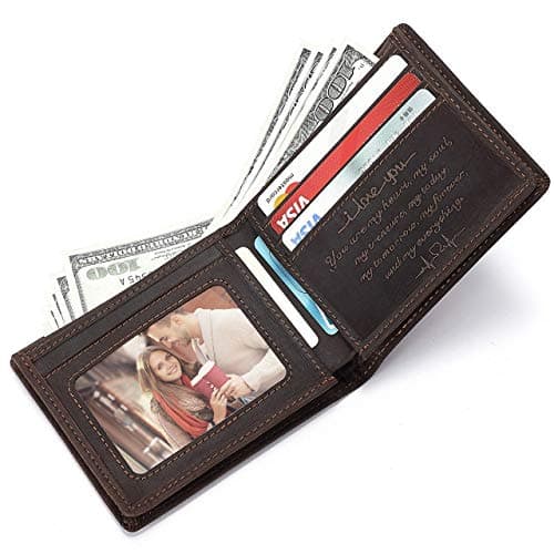 Personalized Engraved Wallet for Boyfriend Husband from Wife Girlfriend - Valentines Day Christmas Birthday Anniversary Wedding - I Love You - Men Bifold Leather Wallets for him