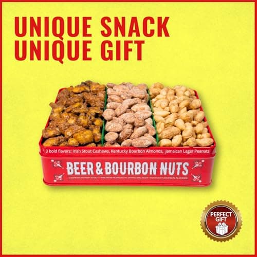 Nuts Gift Basket for Men - Cashews, Almonds, Peanuts in Unique Tin Gift Box – Birthday Gift for Men, Food Gift Basket for Men, Dad, Care Package, Assorted Nuts, Healthy Snack Gift Basket