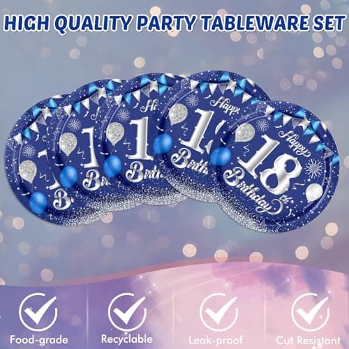 Blue 18th Birthday Decorations for Boys Girls Navy Blue Silver Happy 18th Birthday Napkins Tablecloth Plates for 18th Birthday Anniversary Party Supplies Year Old Party Decorations