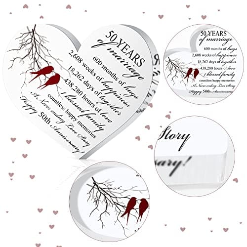 Qunclay 50th Years of Marriage Gift Wedding Anniversary Souvenir Heart Marriage Keepsake Decoration Present for Couple Parent Women Mom Husband Wife He She Friend Grandparents
