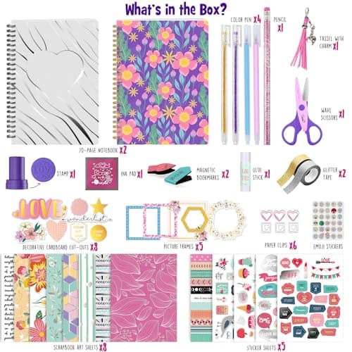 2-Pack DIY Journal Kit for Girls -Christmas Birthday Gifts for Girls 8 9 10 11 12 13 14 Years Old - Arts & Crafts for Teens Trendy Stuff - Scrapbook & Diary Supplies Toys Set