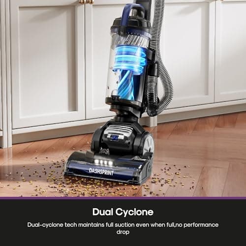 Eureka Upright Vacuum Cleaner for Carpet and Hard Floor,Powerful Vacuum with Dual Cyclone Suction,Swivel Steering,Anti-Tangle,Large Dust Cup,NEU612BL, Blue