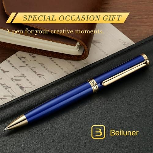 BEILUNER Blue Lacquer Gel Pen - Stunning Luxury Pen with 24K Gold Finish, ADMOK Black Refill, Executive Gift Set for Family & Friends, Writing, Fancy, Office, Retractable Pens