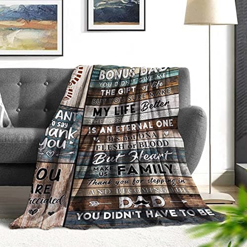 Bonus Dad Gifts - Step Dad Birthday Gifts from Daughter, Son - Stepdad Birthday Gifts - Stepped Up Dads Gift - Bonus Dads Throw Blanket 60" x 50"