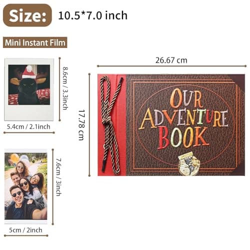 Scrapbook Photo Album,Our Adventure Book, Embossed Words Hard Cover Movie Up Travel Scrapbook for Anniversary, Wedding, Travelling, Baby Shower, etc (Adventure Book)