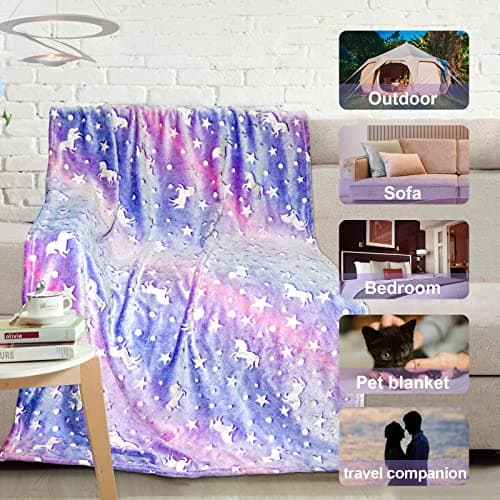 TEHALK Unicorn Glow in The Dark Blanket, Unicorn Blanket for Girls/Kids, Unicorns Gifts for Girls Age 3-12, Toddler Blanket for Kids, Soft Fleece Blanket Throw Birthday Gift 40"x60"
