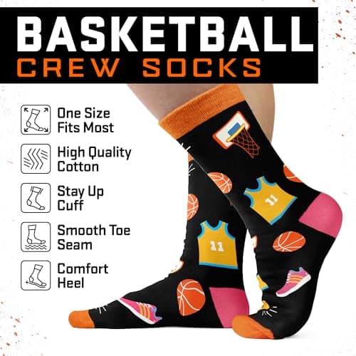Basketball Socks for Men, Women & Youth – Funny Basketball Gifts, Stocking Stuffers, Novelty Socks for Players, Coaches, Boys & Girls, and Cool Sport Accessories for Christmas