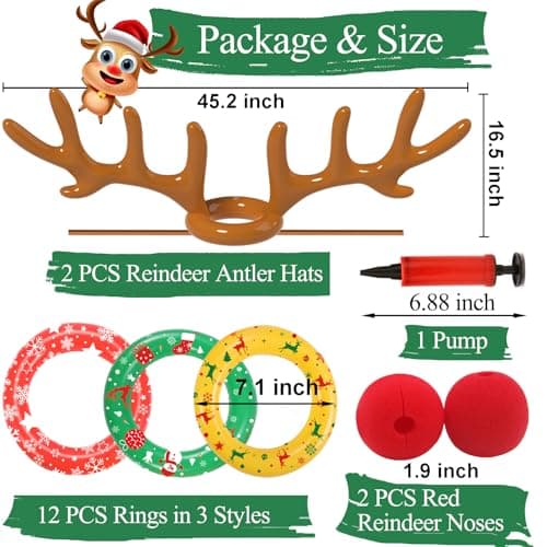 Christmas Games Decorations, Inflatable Reindeer Antler Ring Toss Game, Stocking Stuffers for Men Women Kids Teens Adults, Christmas Party Games Fun Xmas Gifts Carnival Holiday Family