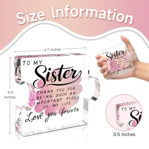 Sister Birthday Gifts, Big Sisters Gift Ideas from Sister, Unique Acrylic Puzzle Plaque Sister Gift Baskets Stuffers for Women Easter Birthdays Wedding