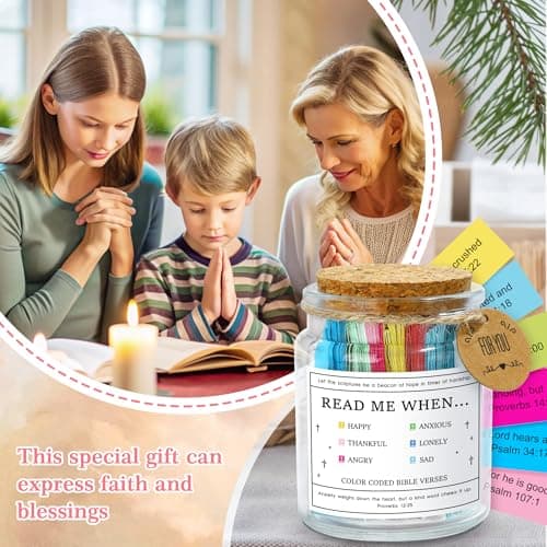 Christian Gifts for Women Faith Based Gift Inspirational Gifts for Women Birthday Unique Catholic Gift Bible Accessories Inclue Bible Verse Jar Butterfly Decorations Socks Glass Can Candles Tote Bag