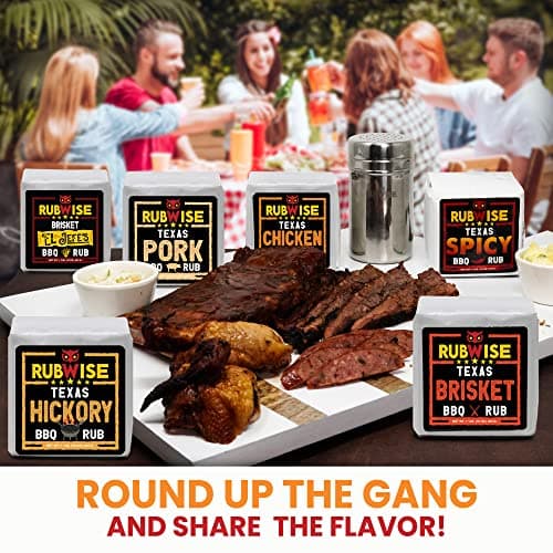 RubWise Texas Style BBQ Rub Gift Set (6 x 1 lb bags) | Meat Spice and Seasoning Variety Pack | Smoking & Grilling Gifts for Men | Brisket Rubs, Chicken, Pork, Hickory, Spicy, El Jefe | Shaker Included