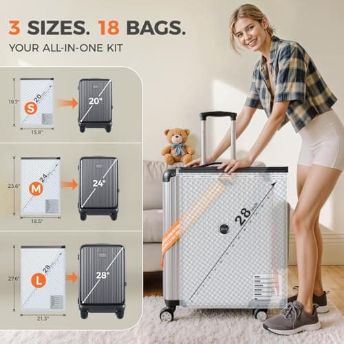 Nicetree 18-Pack Wireless Vacuum Storage Bags with Rechargeable Pump | 3 Sizes (20/24/28 Inch) Travel Vacuum Seal Bags for Clothing, Bedding & Seasonal Storage | Space Saver for Luggage