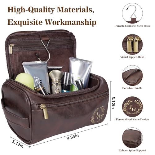 Personalized Leather Toiletry Bag for Men–Custom with Name & Initials,Perfect for Shaving and Travel Storage,Gift for Men– Anniversary, Birthday or Groomsmen Gifts - Brown