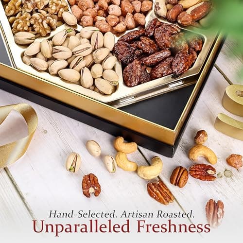 Nuts Gift Basket - Gourmet Nut Mix Gift Box, 7 Section Snack Basket with Assorted Nuts, Premium Nut Mix, Thoughtful Gifts for Holidays, Birthdays and Special Occasions