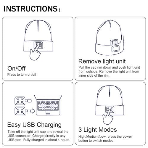 YunTuo LED Beanie with The Light, Unisex USB Rechargeable Headlamp Winter Knitted Cap Gifts for Men Dad Husband Him