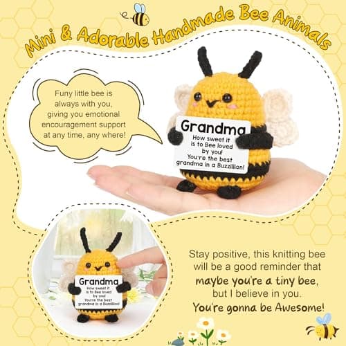 LEJIAJINW Emotional Handmade Bee Gifts for Grandma Christmas Grandmother Gigi Nana Birthday Gift for Women, Funny Mothers Day, Easter Egg Stuffers Tiny Positive Bee for Grammy Granny Valentines