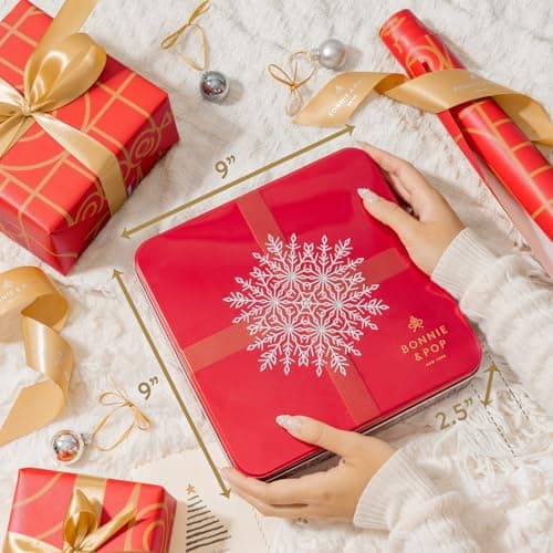 Bonnie and Pop's Holiday Tin- with Assorted Christmas Chocolate, Nuts, Bark, Truffles – Festive, Corporate, Family, Gift Basket Idea for Men and Women