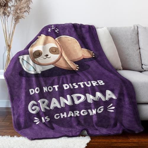 Funny Grandma Birthday Gifts, Grandma is Charging Sloth Blanket 60" x 50", Gift for Grandmas from Grandkids, Grandmas Gifts for Christmas Mothers Day, Super Soft Blanket for Grandmother