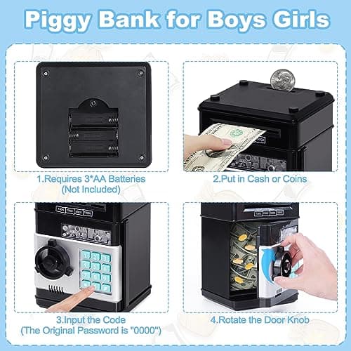 Refasy Piggy Bank Cash Coin Can ATM Bank Electronic Coin Money Bank for Kids Age 3-12, Money Savings Box Mini ATM Coin Bank Toys Gifts for 3 4 5 6 7 8 9 10 11 12 Year Old Boys Girls