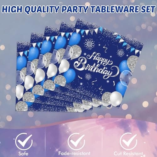 Blue 18th Birthday Decorations for Boys Girls Navy Blue Silver Happy 18th Birthday Napkins Tablecloth Plates for 18th Birthday Anniversary Party Supplies Year Old Party Decorations