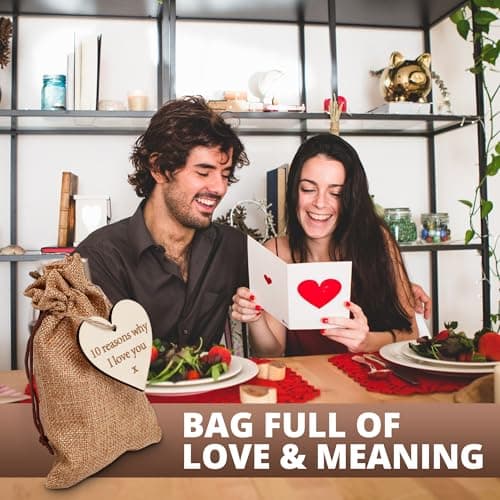 10 Reasons Why I Love You Wooden Hearts - Romantic Anniversary and Valentine’s Gift with 10 Unique Messages in Hessian Bag - Thoughtful Keepsake for Him or Her - Eco-Friendly No Plastic