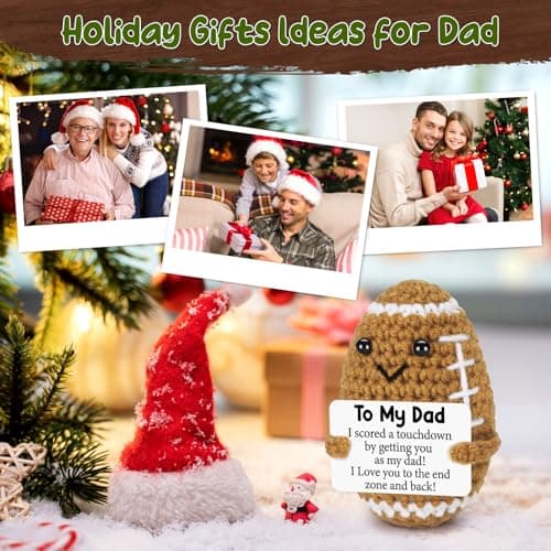 Dad Gifts from Daughter Son Wife, Positive Handmade Crochet Dad Birthday Gift, Funny Cute Small Gifts for Dads, I Love You Girl Papa Gift Idea, Unique Doll for Step-Dads Football