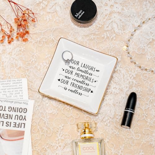 PUDDING CABIN Best Friend Birthday Gifts for Women Friendship is Endless Jewelry Dish for Women Rings Earrings, Unique Gifts for Woman Female Friend Birthday Christmas Mothers Day Gift