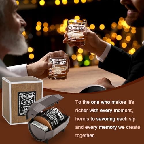 Prescription Whiskey Glass, Funny Rocks Glass & Bourbon Barrel Set for Brother Boyfriend Father Husband Coworker on Christmas & Birthday, White Elephant Cool Gag Gifts for Men