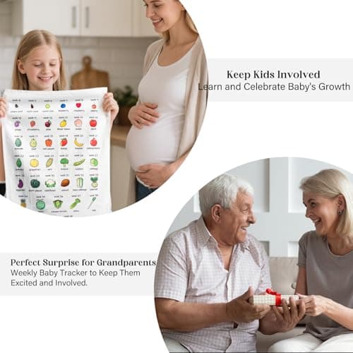 Baby Size Tea Towel - Weekly Baby Growth Tracker In Fruit & Veg First Time Mom To Be Musthave Pregnancy Announcement Congratulation Pregnancy Gift For Expecting Parents Couple Countdown Maternity Gift