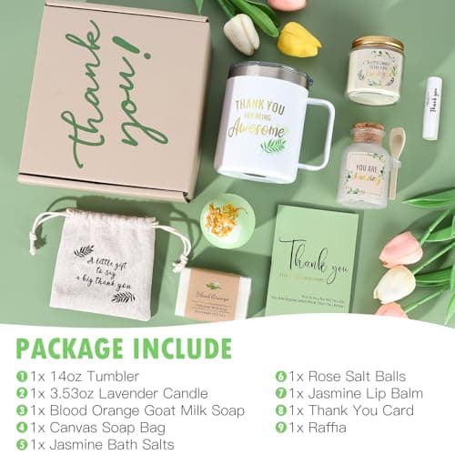 Thank You Gifts for Women, Employee Appreciation Gifts, 8PCS Thank You Gift Box Baskets for Coworkers Teacher Boss Secretary Nurse, Thank You for Being Awesome Farewell Spa Gratitude Box W/Tumbler