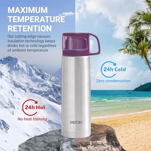 Milton Thermos for Hot Drinks 1000 ml (34 oz), 24 Hours Hot and Cold, Stainless Steel Water Bottle, Double Walled Vacuum Insulated Flask for Hot Coffee, Thermosteel, Leak Proof, Glassy, Purple
