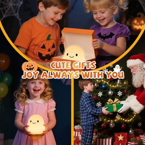 Ghost Night Light for Kids, Squishy Silicone Lamp - 50H Low/12H High, 2 Brightness, Tap-Control, USB Rechargeable, for Kids Halloween Decor & Nursery, Great Ghost Gifts