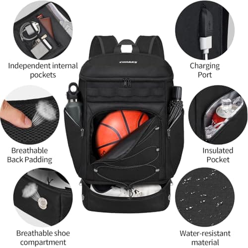 Basketball Backpack Bag Large Sports Bag with Separate Ball holder & Shoes compartment, Best for Basketball, Soccer,Volleyball,Gym