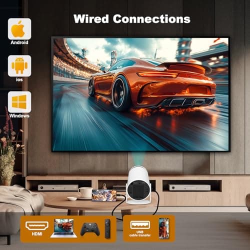 Mini Projector, HY300 PRO Portable Projector, Support 4K 1080P with Dual-Band WIFI6 5G Wireless 5.2 Bluetooth Android 11, 180° Rotatable, Auto Keystone Correction, 35"-130" Screen Video Projector