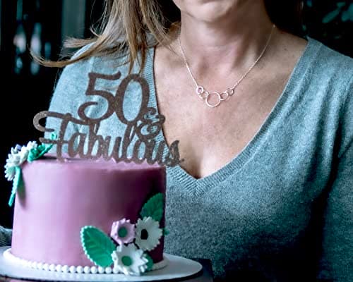 EFYTAL 50th Birthday Gifts for Her, Classy Sterling Silver 5 Circle Necklace, 1975 Birthday Gifts for Women, 50 and Fabulous