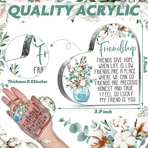 Spiareal Gift for Friend Friendship Women Friend Friendship Birthday Cheer up Gift Acrylic Heart Butterfly Keepsake Paperweight for Home Office Table Shelf(Classic)