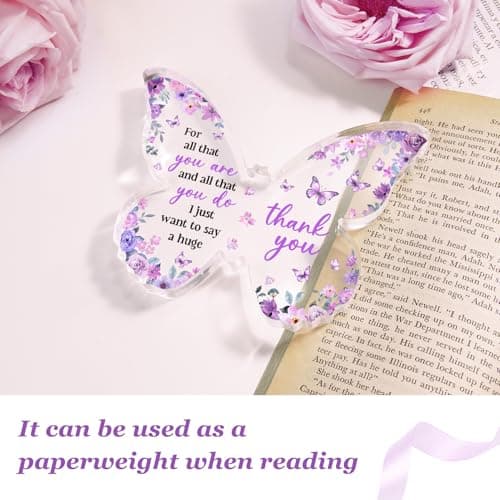 Thank You Gifts for Women, Appreciation Gifts for Teacher Employee Coworker Nurse Friend, 5x3.8x0.5 Inch Purple Butterfly Acrylic Plaque Decor, Graduation Wedding Thank You Grateful Gift Bulk