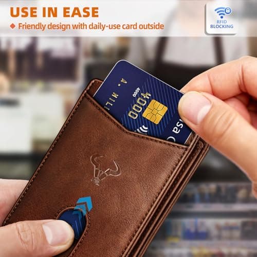 BULLIANT Men Wallet, Slim Leather Wallet Front Pocket Card Holder Gift For Men 11 Slots RFID Blocking