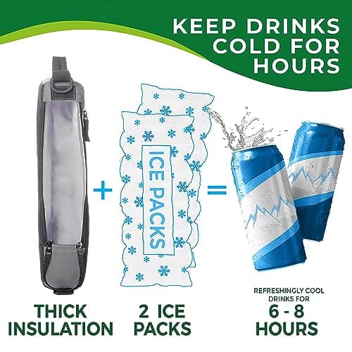 Golf Cooler Bag Plus 2 Ice Packs - Keeps Drinks Cold for Hours - Holds 6 Cans - Fits Discreetly in Golf Bags - Insulated Beer Sleeve and Cooler Accessories