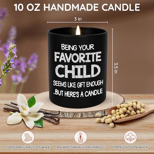 TEEZWONDER Birthday Gifts for Mom - Favorite Child Scented Candle Vanilla Lavender 10 oz - Christmas Funny Gifts for Mom Dad from Daughter Son, Grandma Grandpa Gift Ideas, Candle for Parents
