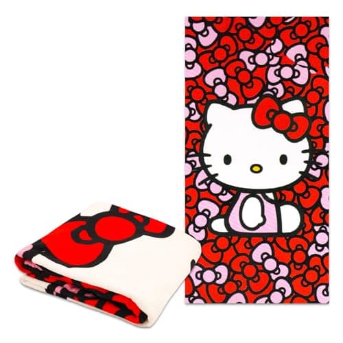 Hello Kitty Beach Towel Set - Bundle with 27x54 Hello Kitty Pool Towel Plus Stickers and More (Hello Kitty Bath Towel for Kids and Adults)