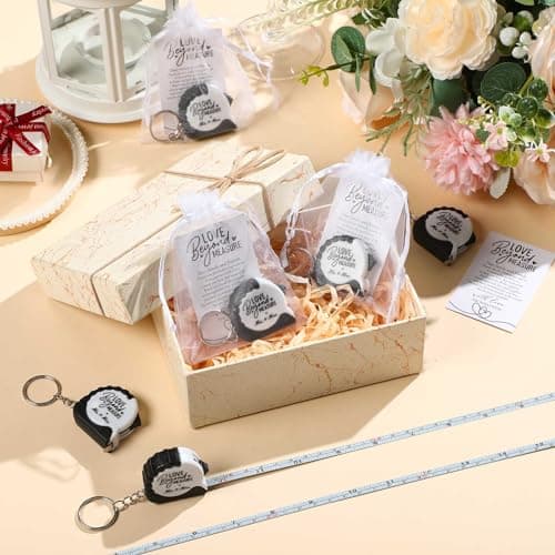 25 Sets Wedding Favors for Guests Tape Measure Keychains with Cards Gift Bags for Bridal Shower Wedding Party Souvenirs