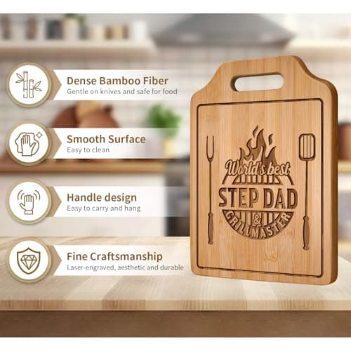 AceThrills Step Dad Gifts for Step Dad Birthday, Christmas, Fathers Day - Engraved Bamboo Cutting Board 12.3"L x 8.7"W x 0.4"Th