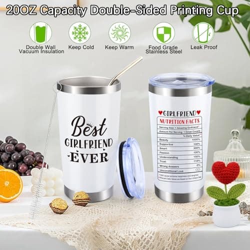 Gifts for Girlfriend Women Her, Girlfriend's Birthday Gifts, 1 Year Gift for GF Anniversary, Best Girlfriend Ever Tumbler Gift Set, Coolest I Love You Couple Presents, I Love My GF Cute Present