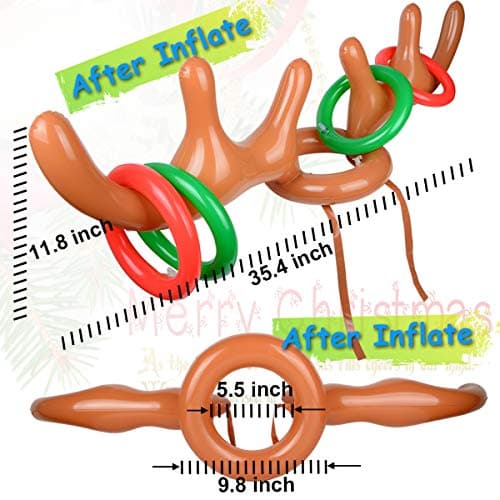 2 Set Inflatable Reindeer Antlers Ring Toss Game, Christmas Games for Family Party Great for Adults and Kids